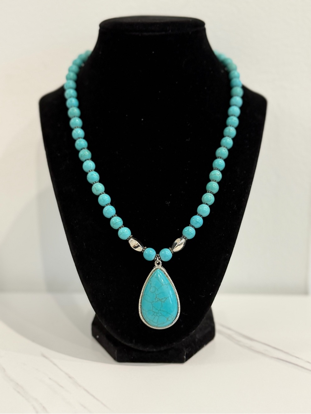 Turquoise Teardrop Beaded Necklace - Women Jewelry